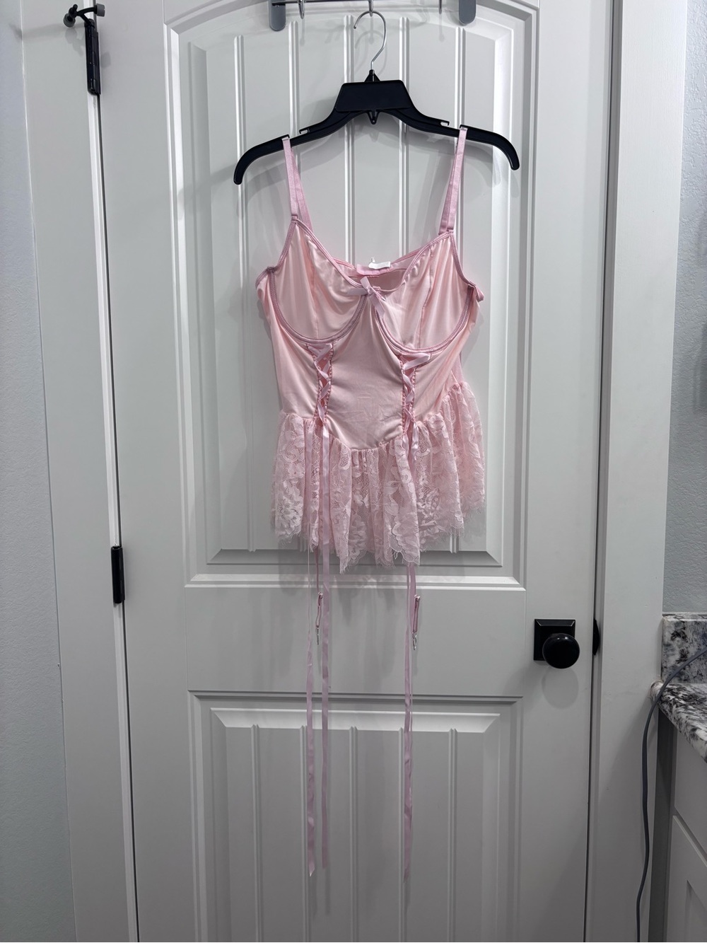 Pink Lace Babydoll Chemise with Garter Straps